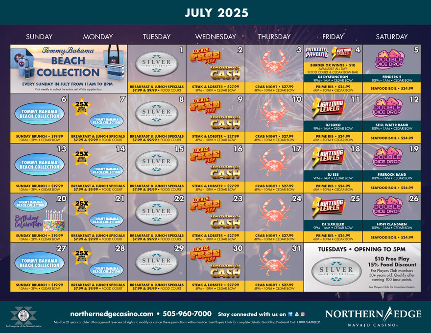 July Promotions at Northern Edge Navajo Casino